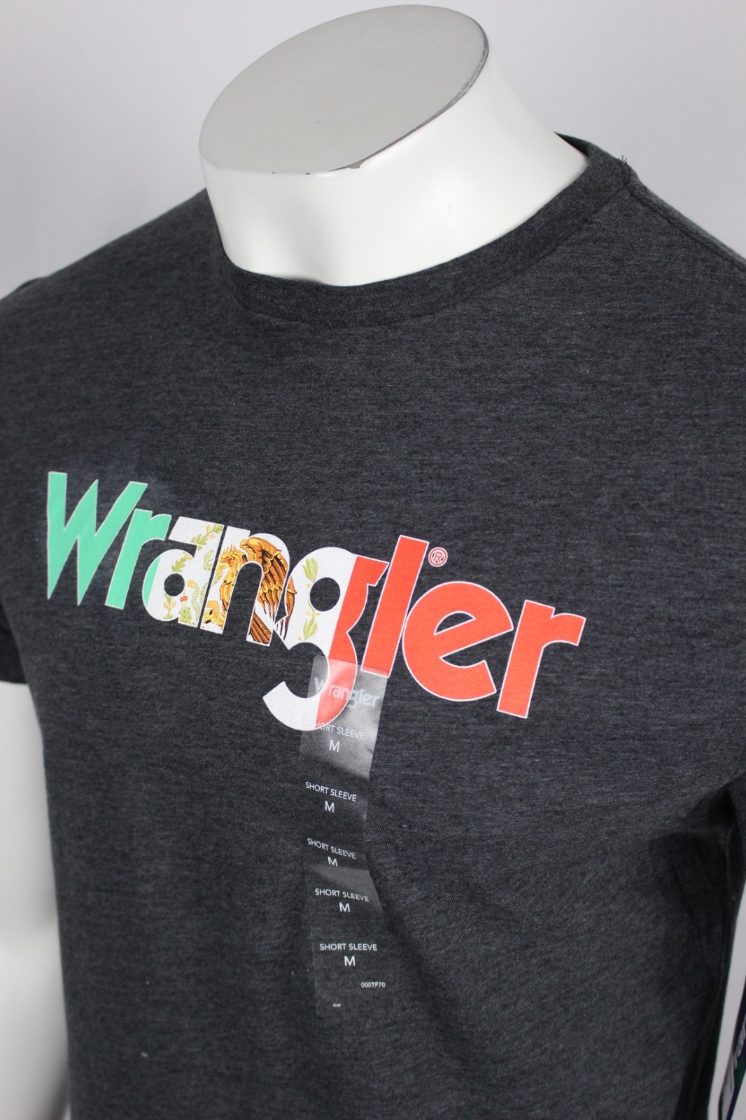Wrangler Men's T Shirt Mexico Flag Kabel Short Sleeve Crew Charcoal Gray Heather gallery