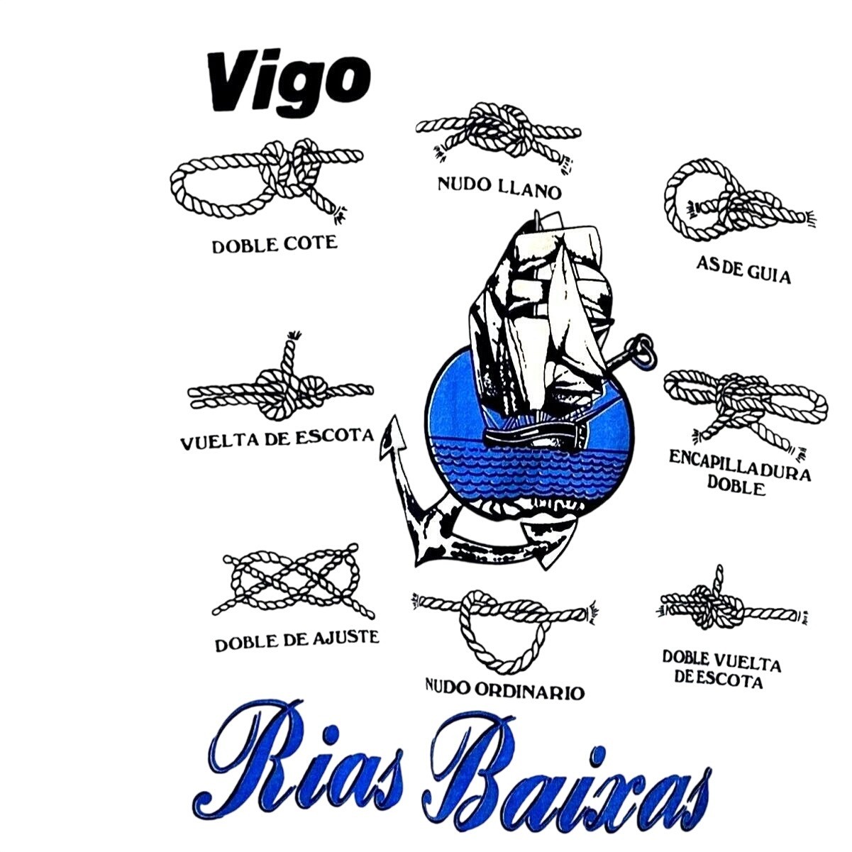 Sailing Knots T Shirt Unisex Medium White Nautical Sailboat Rias Biaxas Spain gallery