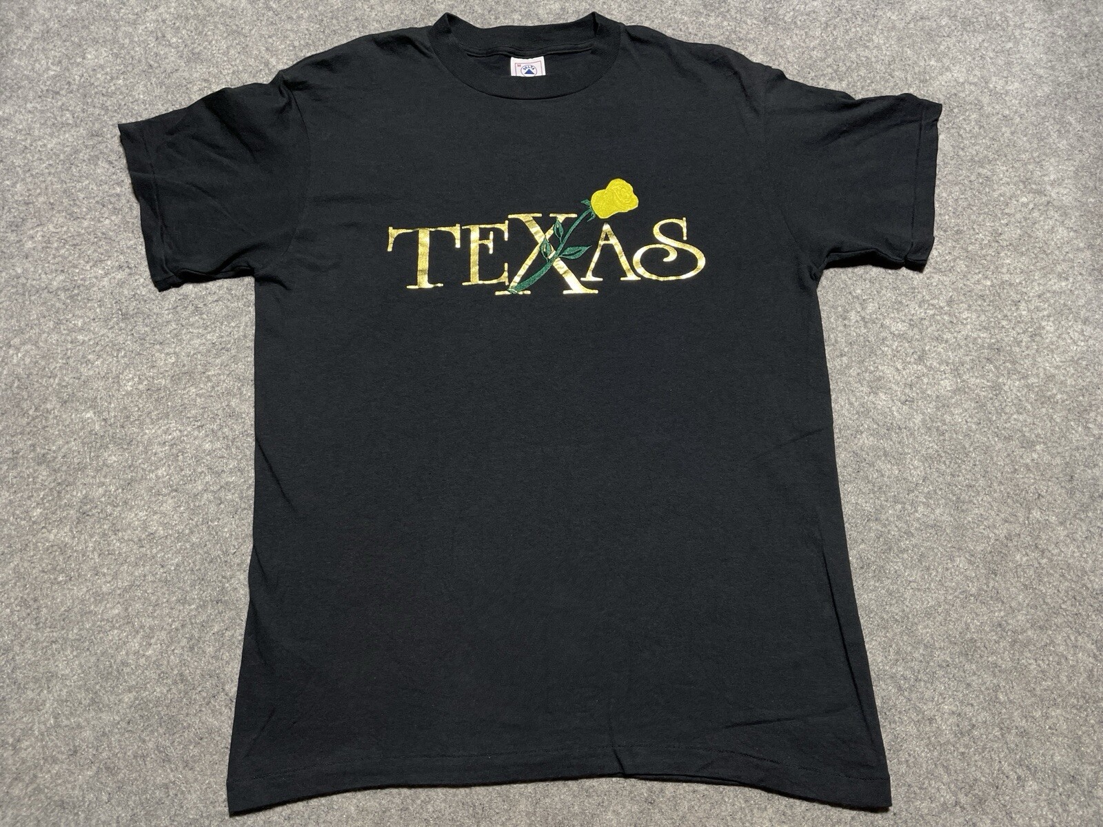 Yellow Rose of TEXAS Black Single Stitch VINTAGE USA Made Shirt Medium Embroider