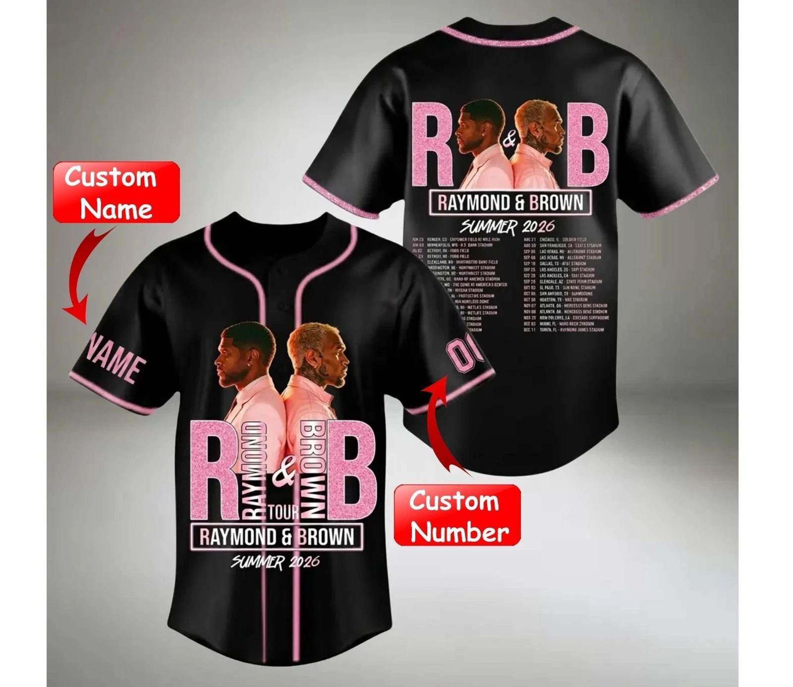 Custom Usher And Chris Brown 2026 Concert Baseball Jersey, The R&B Tour Shirt gallery