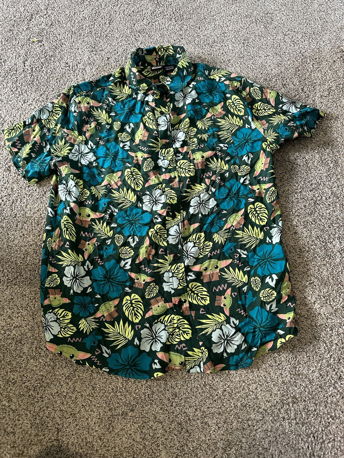 $50 Star Wars Men's Grogu Baby Yoda Leaves Hawaiian Button Up Shirt 100% Rayon gallery