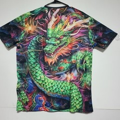 Menacing Dragon Multi-Colored T-Shirt Size XXL 2-Sided 100% Polyester.