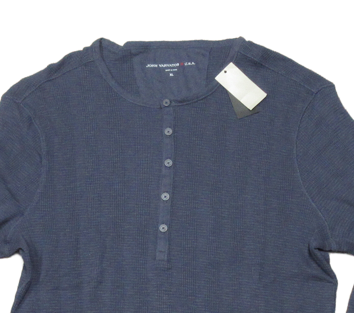 John Varvatos Star USA Men's Midnight Navy Textured Long Sleeve Henley Shirt gallery
