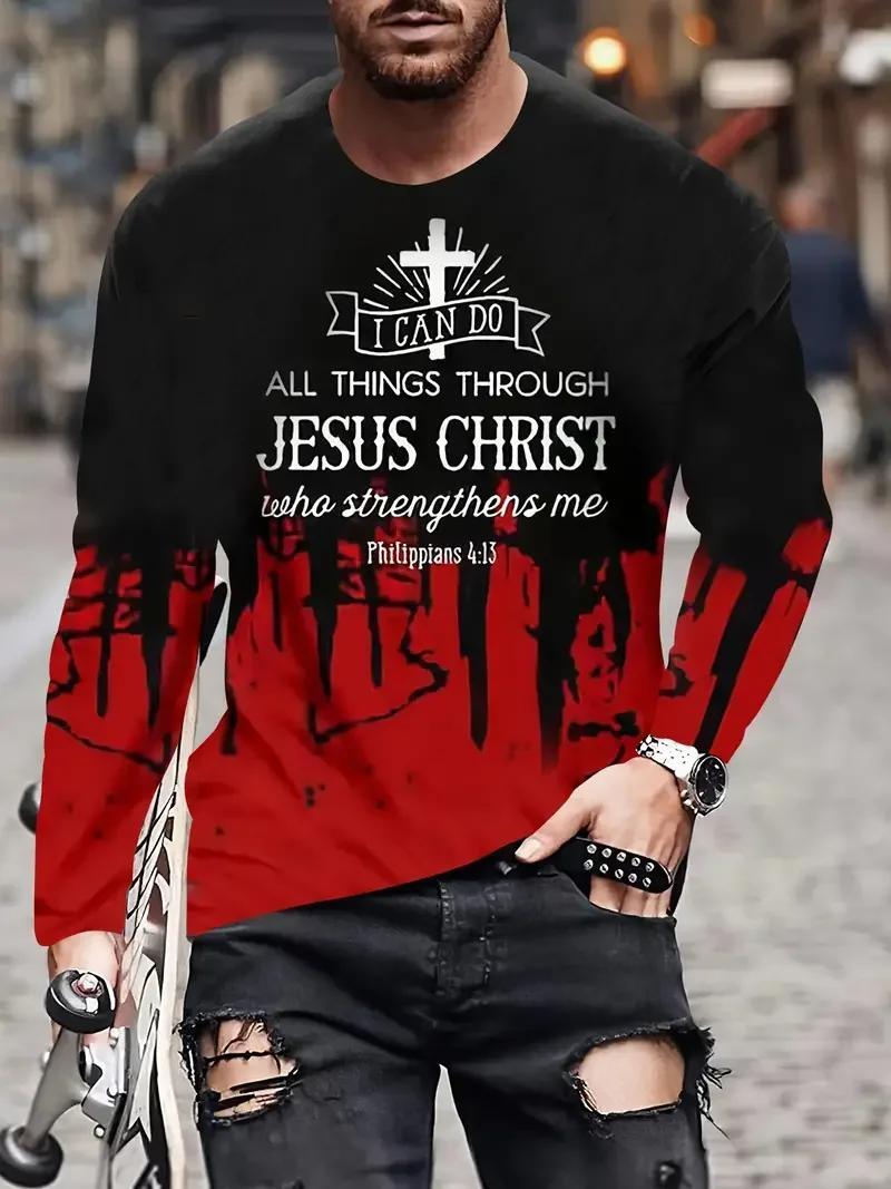 T Shirt Christian Cross Cloud Blue Black Fashion Trendy Men Long Sleeve T-Shirt