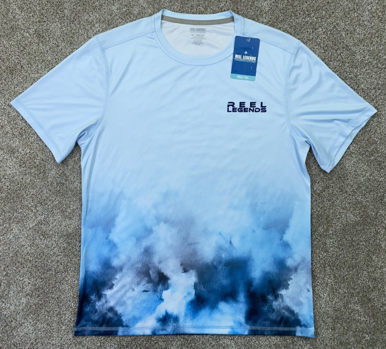 Reel Legends Shirt Men Medium Blue Ice Melt Reel-Tec Fishing SPF 50 – NEW