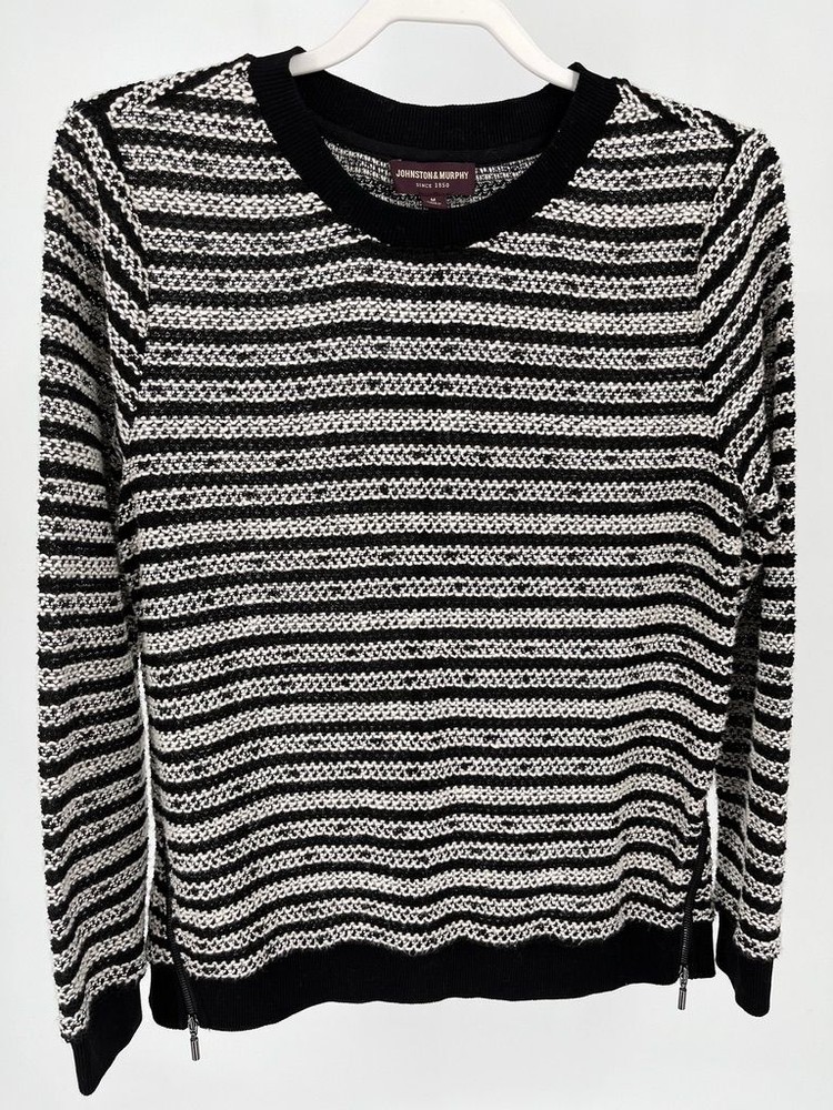Johnston & Murphy Black and White Pullover Top Zipper Accents Size Medium