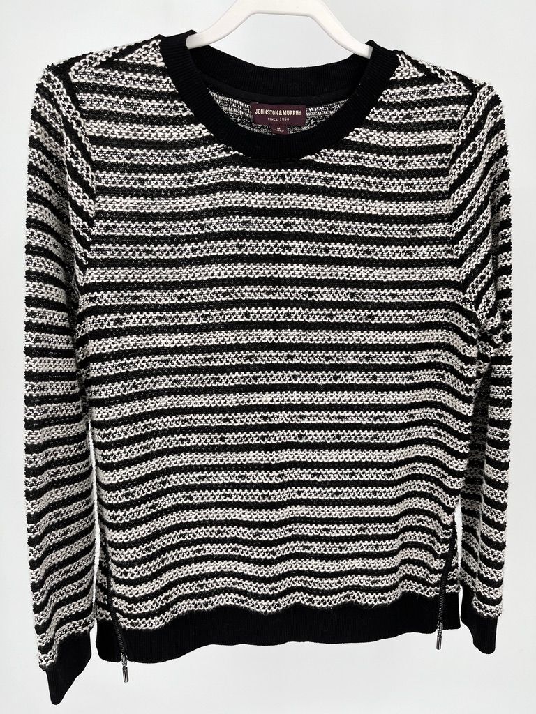 Johnston & Murphy Black and White Pullover Top Zipper Accents Size Medium
