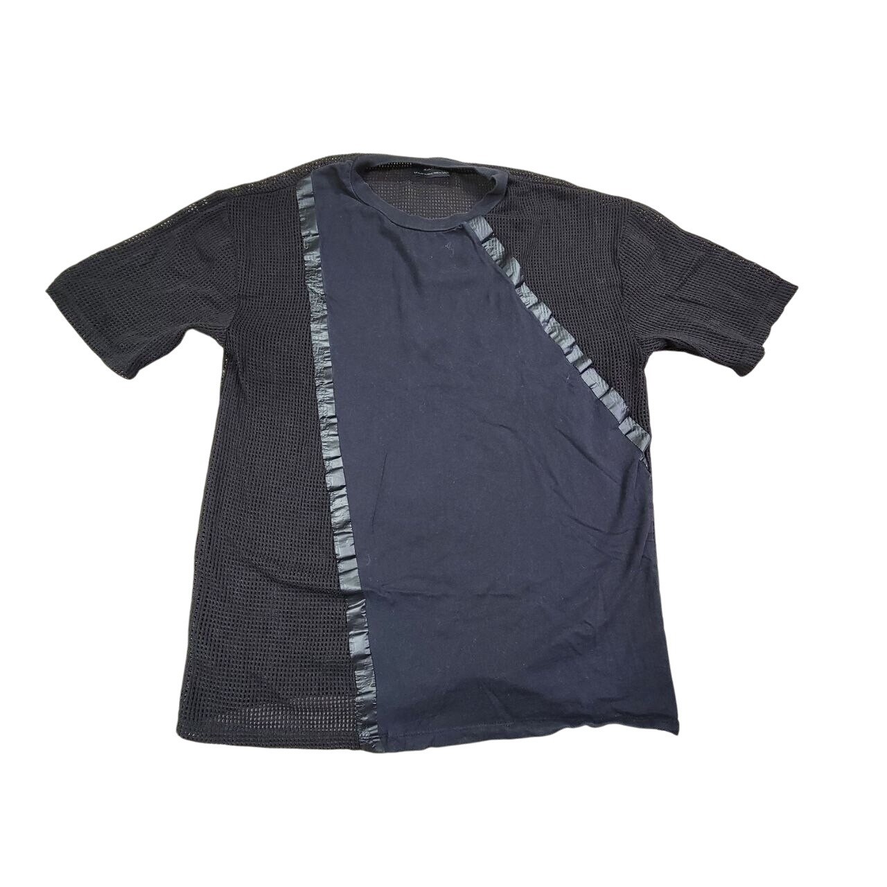 Zara T-Shirt Men's Medium Black Open Knit Short Sleeve Pullover Hipster Y2K gallery