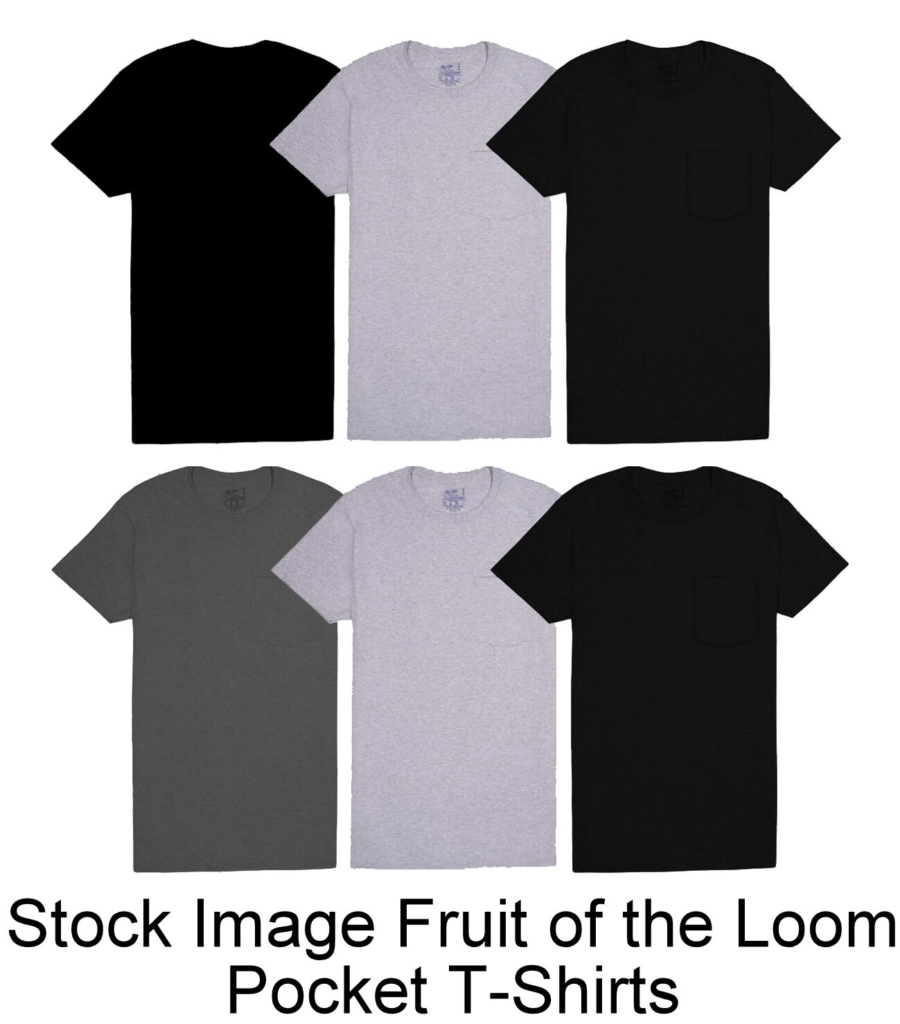 6 Fruit Of The Loom XL 46-48 Black Gray Pocket T-Shirts EG 117-122 CM gallery