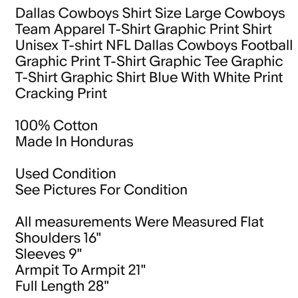 Dallas Cowboys Shirt Size Large Cowboys Team Apparel T-Shirt Graphic Print Shirt gallery