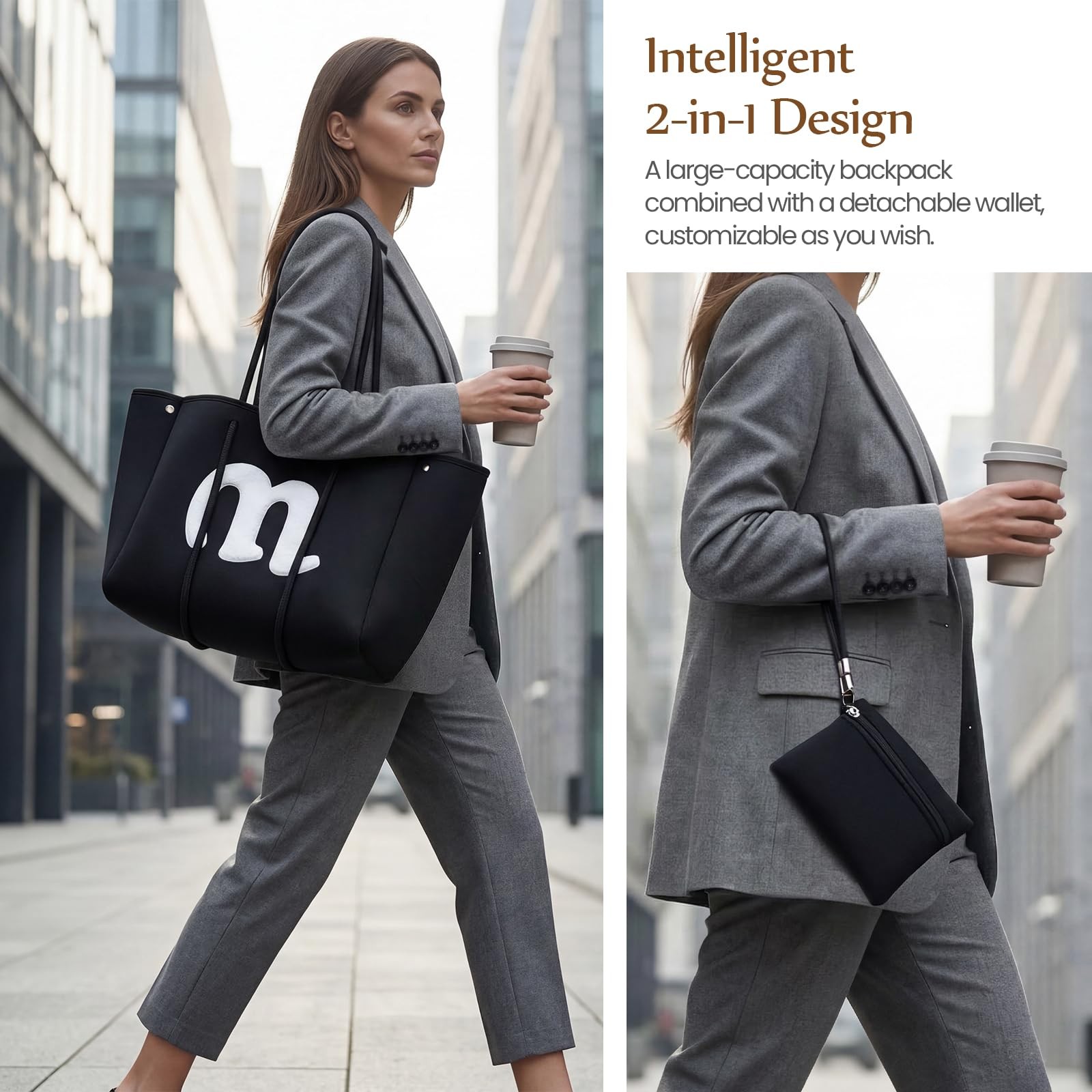 Women Neoprene Tote Bag with Pouch, Waterproof Large Capacity Shoulder Bag fo... gallery