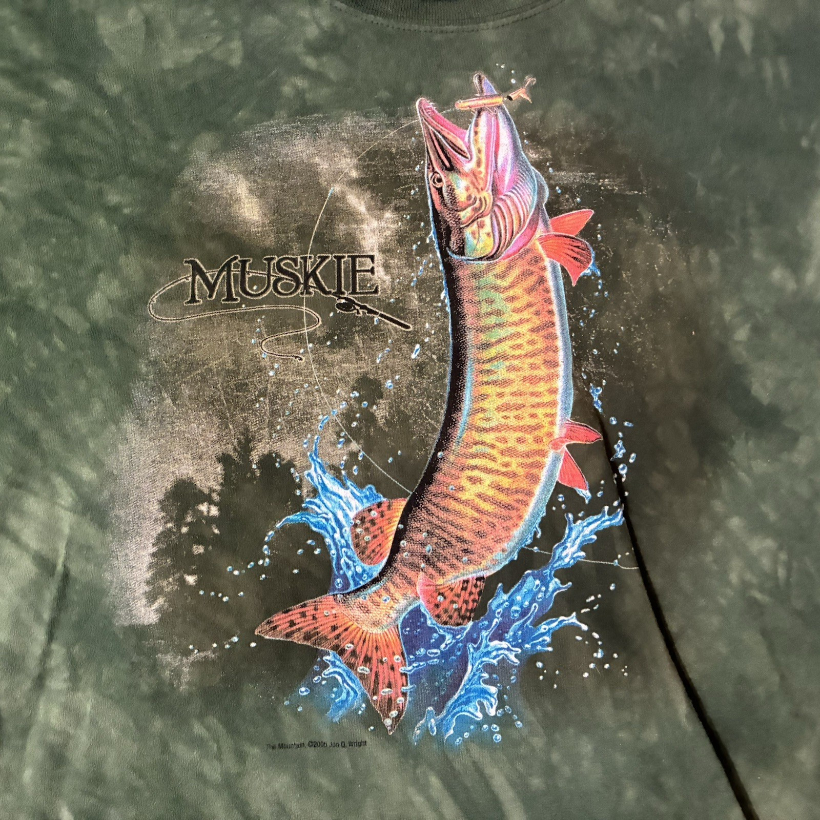 Vintage Y2K The Mountain Mens XL Tie Dye Muskie Fishing Shirt Green Nature Musky gallery