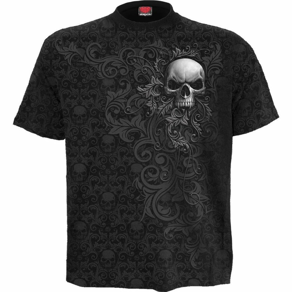 Spiral Direct Skull Scroll Impression Death Dark Fantasy Goth T Shirt D089M143