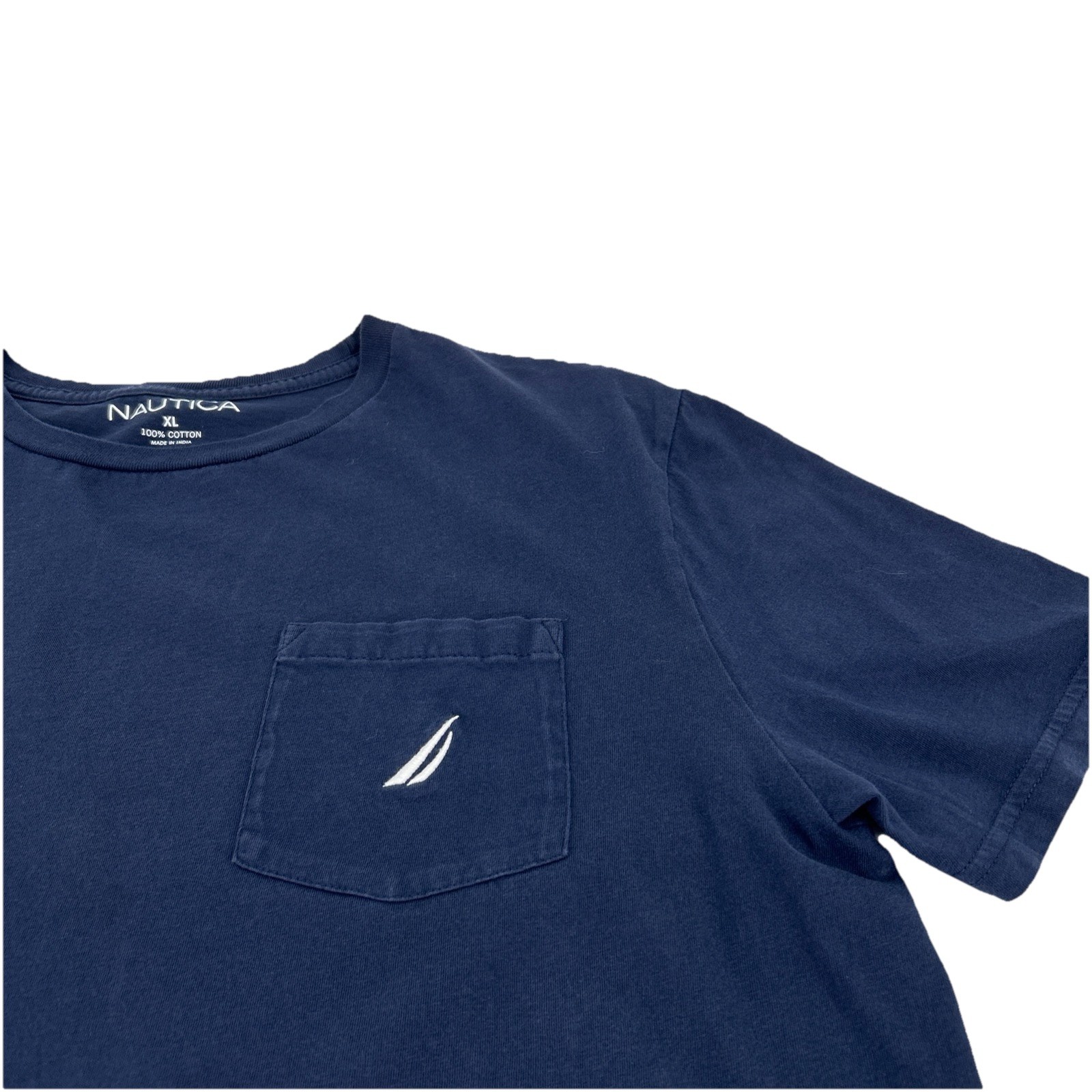 Nautica Mens XL Navy Blue Cotton Short Sleeve Pocket T-Shirt Embroidered Logo gallery