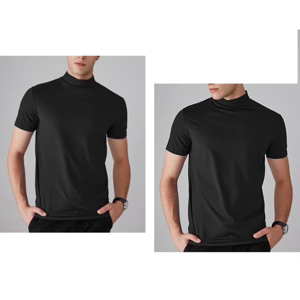 Men's Regular Fit Short Sleeve T Shirt Half High Collar Solid Color Casual gallery