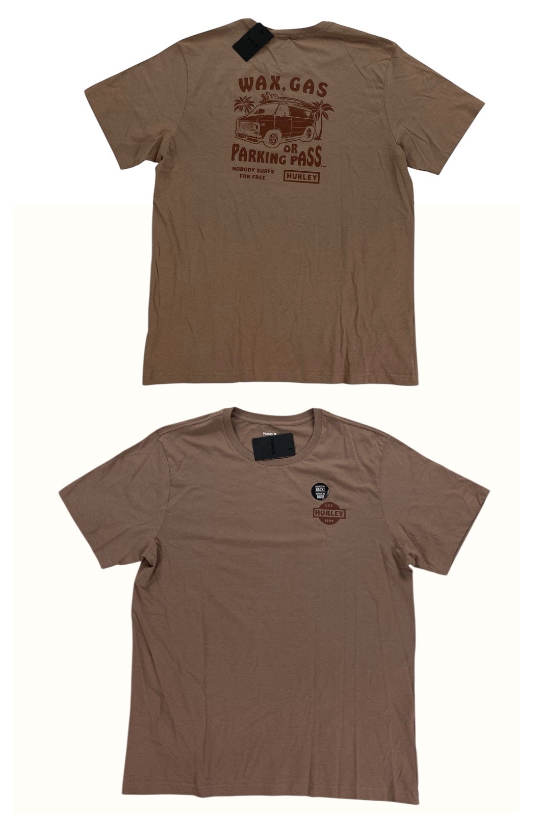 NEW Hurley Short Sleeve Graphic T Shirt Tee Roadside Was Gas Brown Mens Size XL
