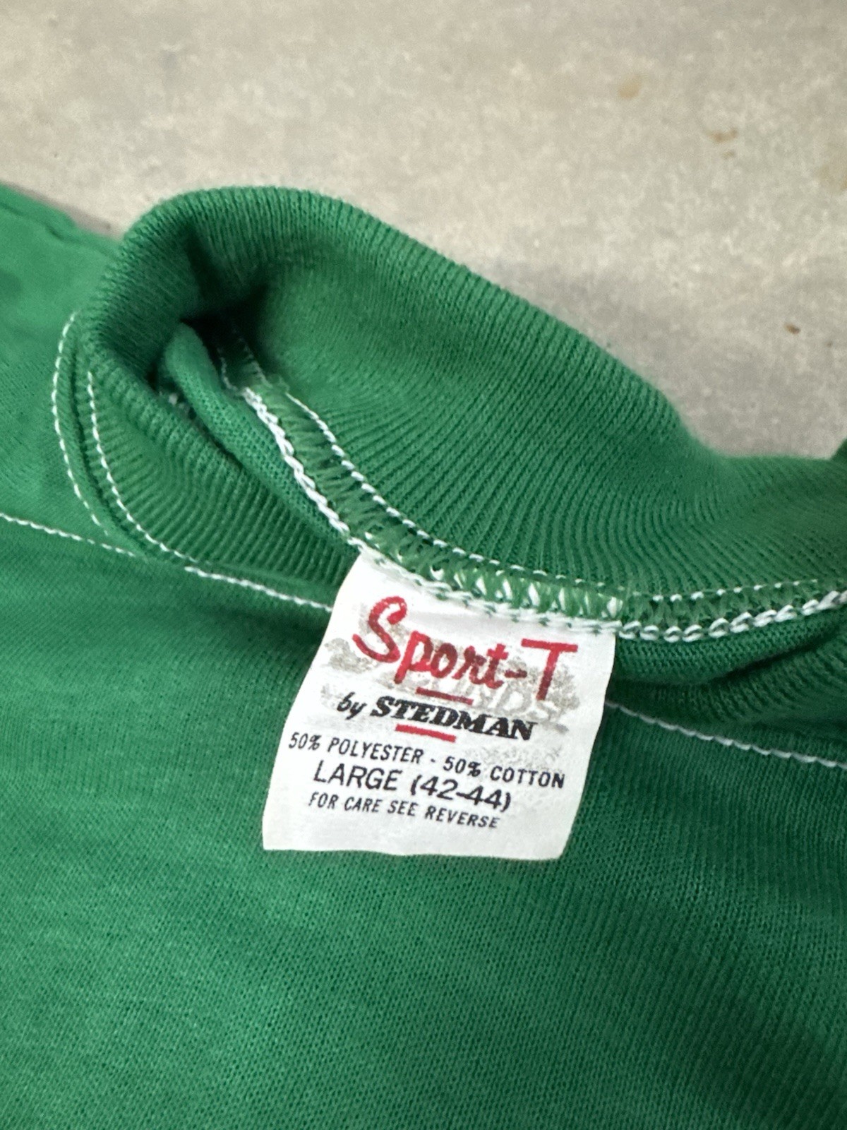 Vintage Sport-T By Stedman Shirt Mens Large Green Contrast Stitch Made USA 50/50 gallery