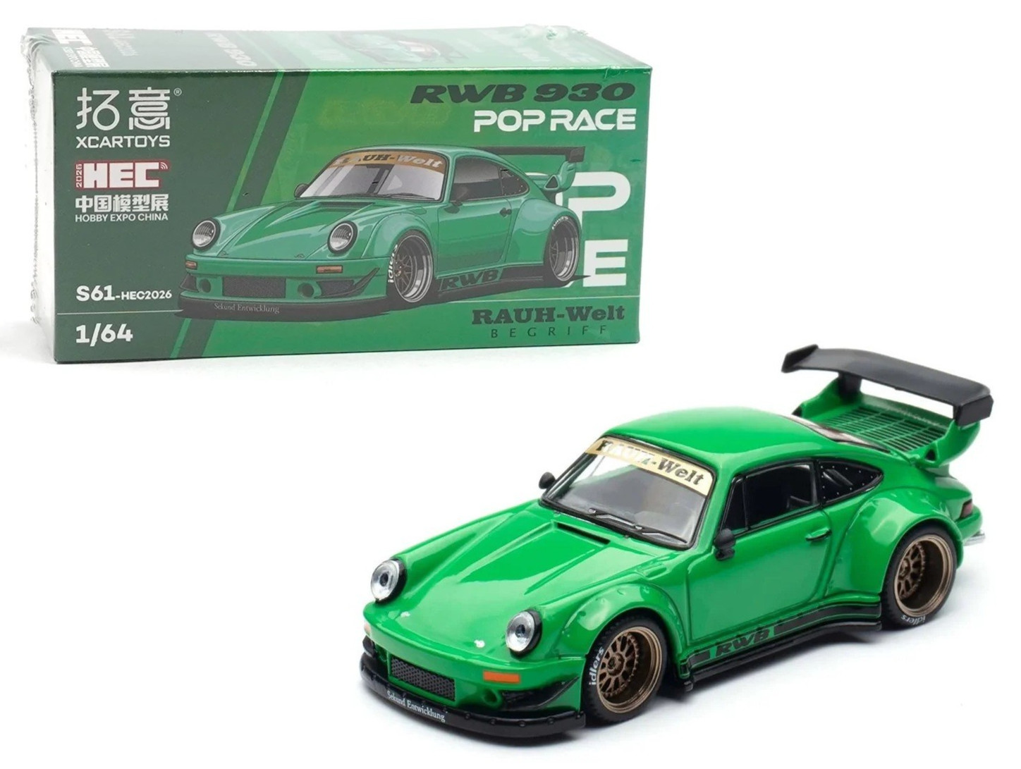 Xcartoys x Pop Race 1:64 Porsche RWB 930 Rauh-Welt Green HEC 2026 Show PR640499