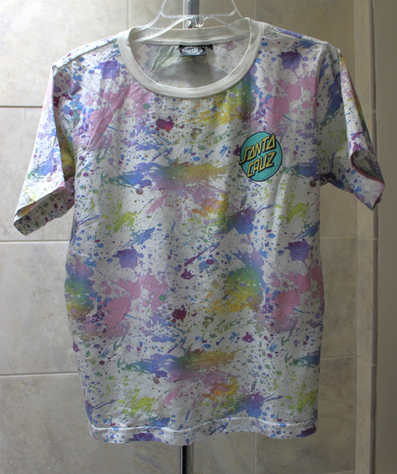 Santa Cruz Skateboards Tee sz L Chest 44″ Multi Paint Splatter Dot Logo T-Shirt