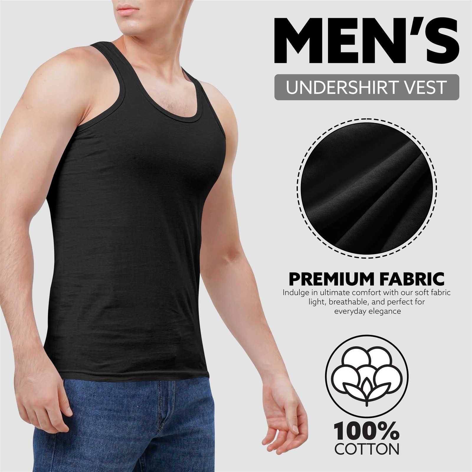 Pack of 5 Mens Vest Tops 100% Cotton Plain Classic Vests Summer Training Gym