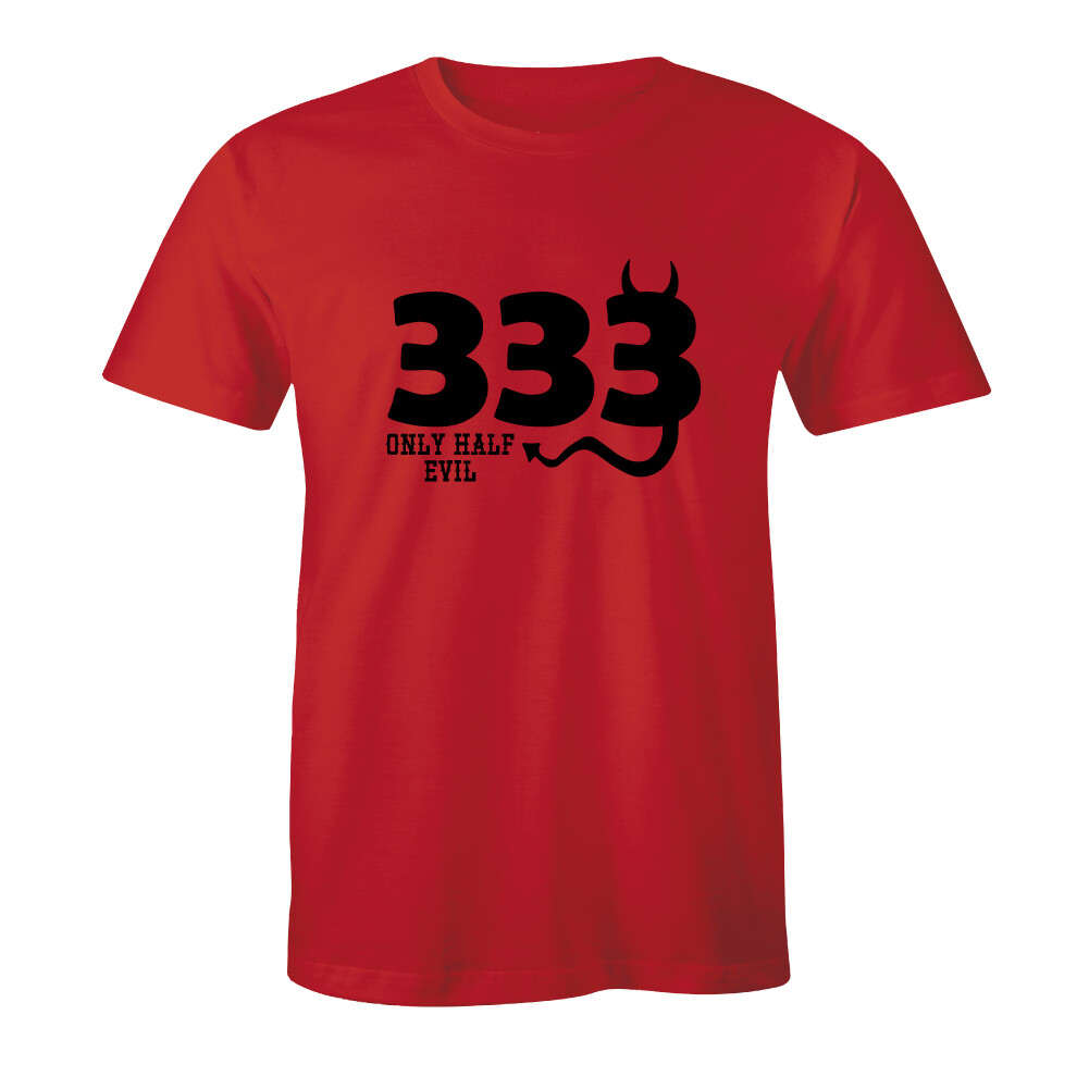 333 I’m only Half Evil Funny Slogan – College Humor Bad Joke Devil Men’s T-shirt