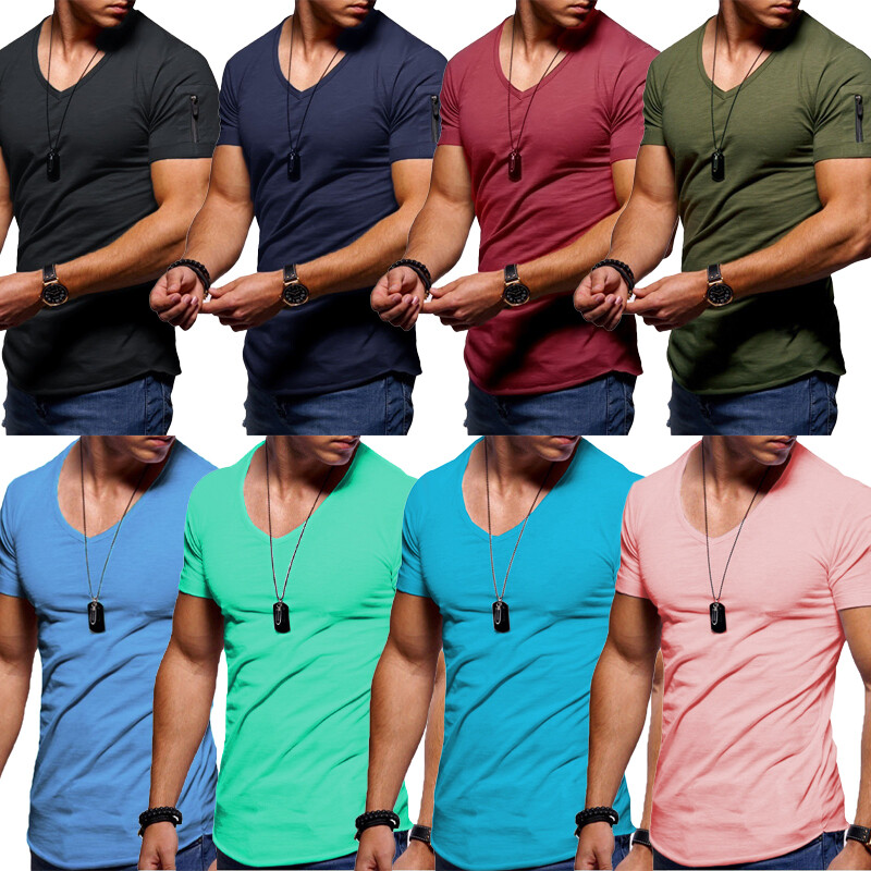 Mens Slim Fit Muscle T Shirt Tops Summer Casual V Neck Short Sleeve Blouse Tee gallery
