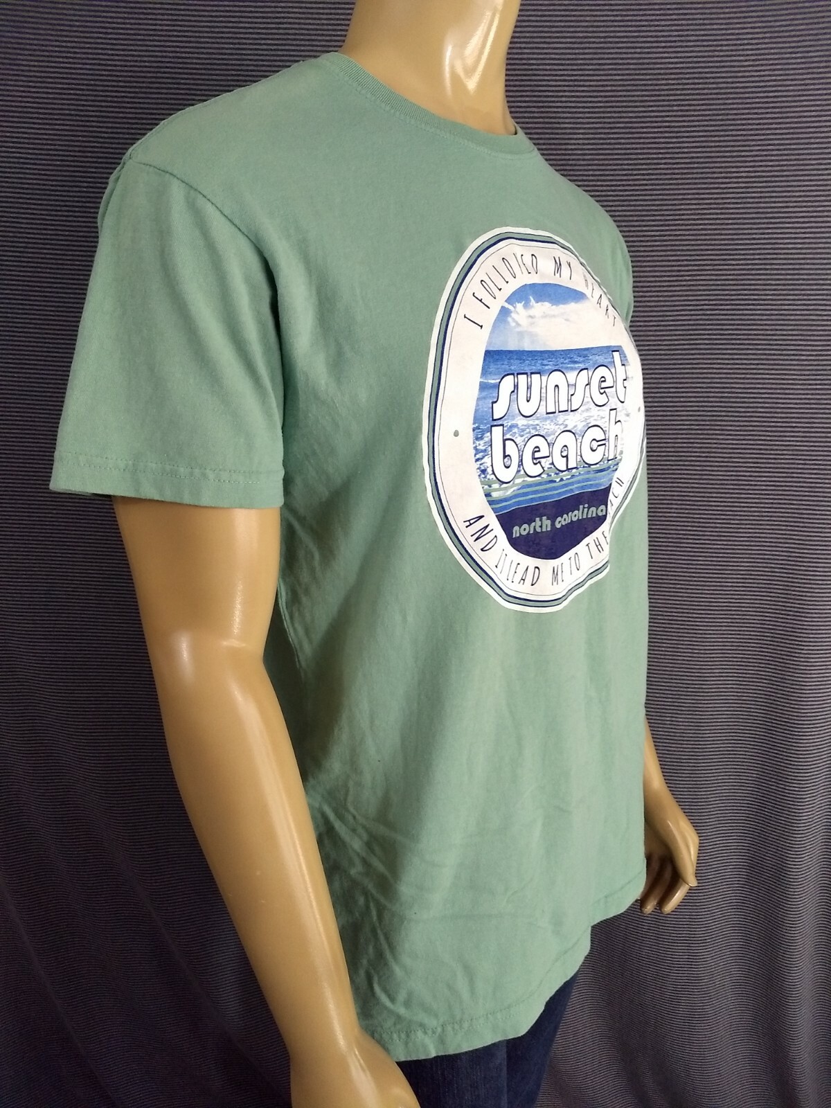 SUNSET BEACH North Carolina T Shirt Light Green Adult L 100% Cotton DMR Sport SS gallery
