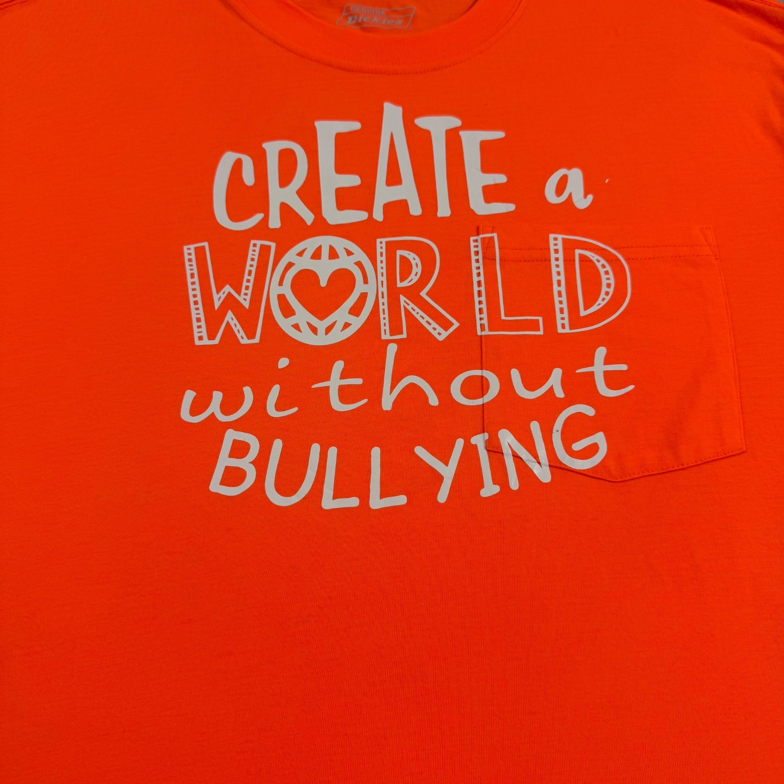 Dickies Create A World Without Bullying Orange Pocket T-Shirt Large Short Sleeve gallery