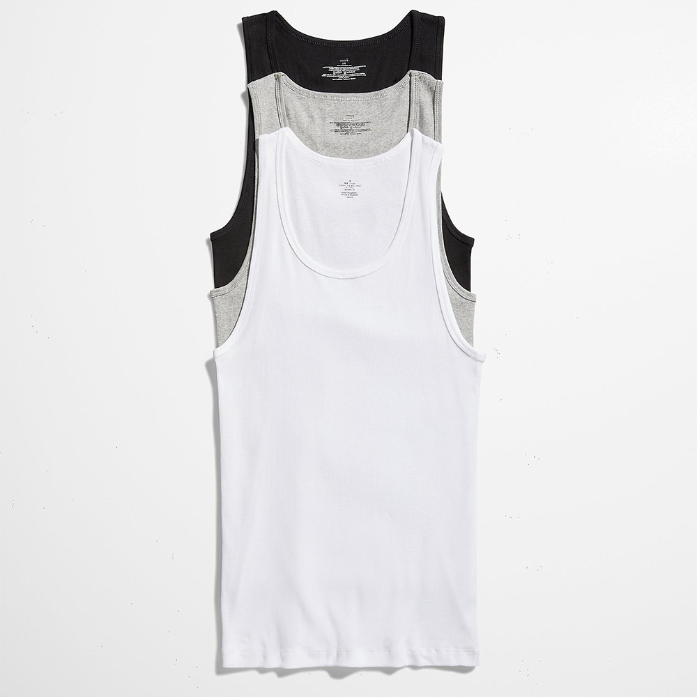 3 Pc Men 100% Cotton A-Shirt Tank Top Ribbed Undershirt Wife Beater Black White gallery