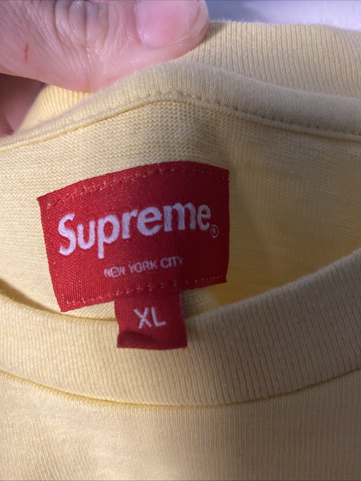 SUPREME Contrast Appliqué S/S Top Tee T-Shirt Pale Yellow FW22 Size XL Sellout gallery