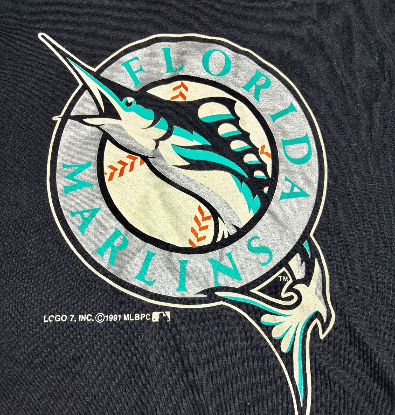 Vintage 1991 Florida Marlins Logo 7 T-Shirt Single Stitch Made in USA gallery