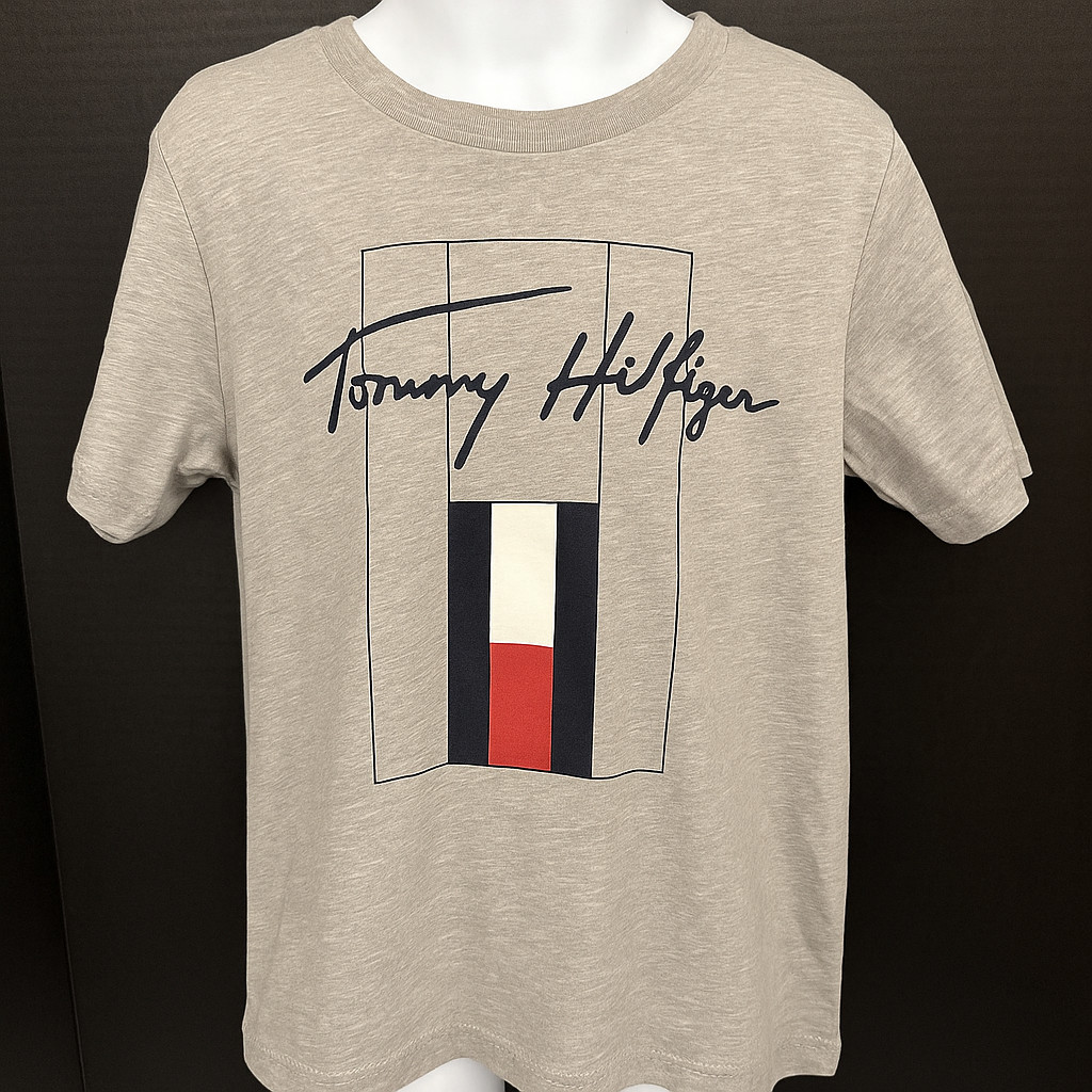 Tommy Hilfiger – Gray T-Shirt,Front Logo & Signature. – Y-6 – New