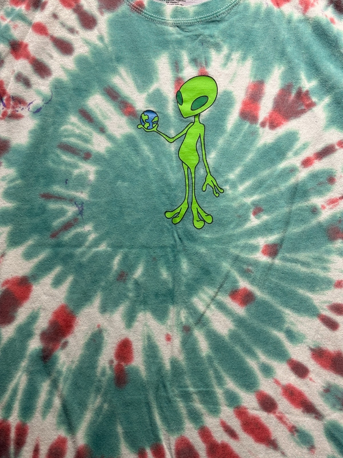 Chemistry GREEN ALIEN Tie Dye Multi Color Crew Neck T-Shirt Tee Shirt SZ L Large gallery