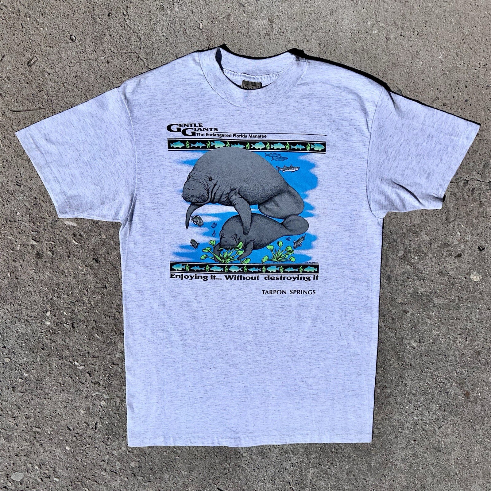 VTG 90s Endangered Florida Manatee Single Stitch Gentle Giant USA L Rare Ocean