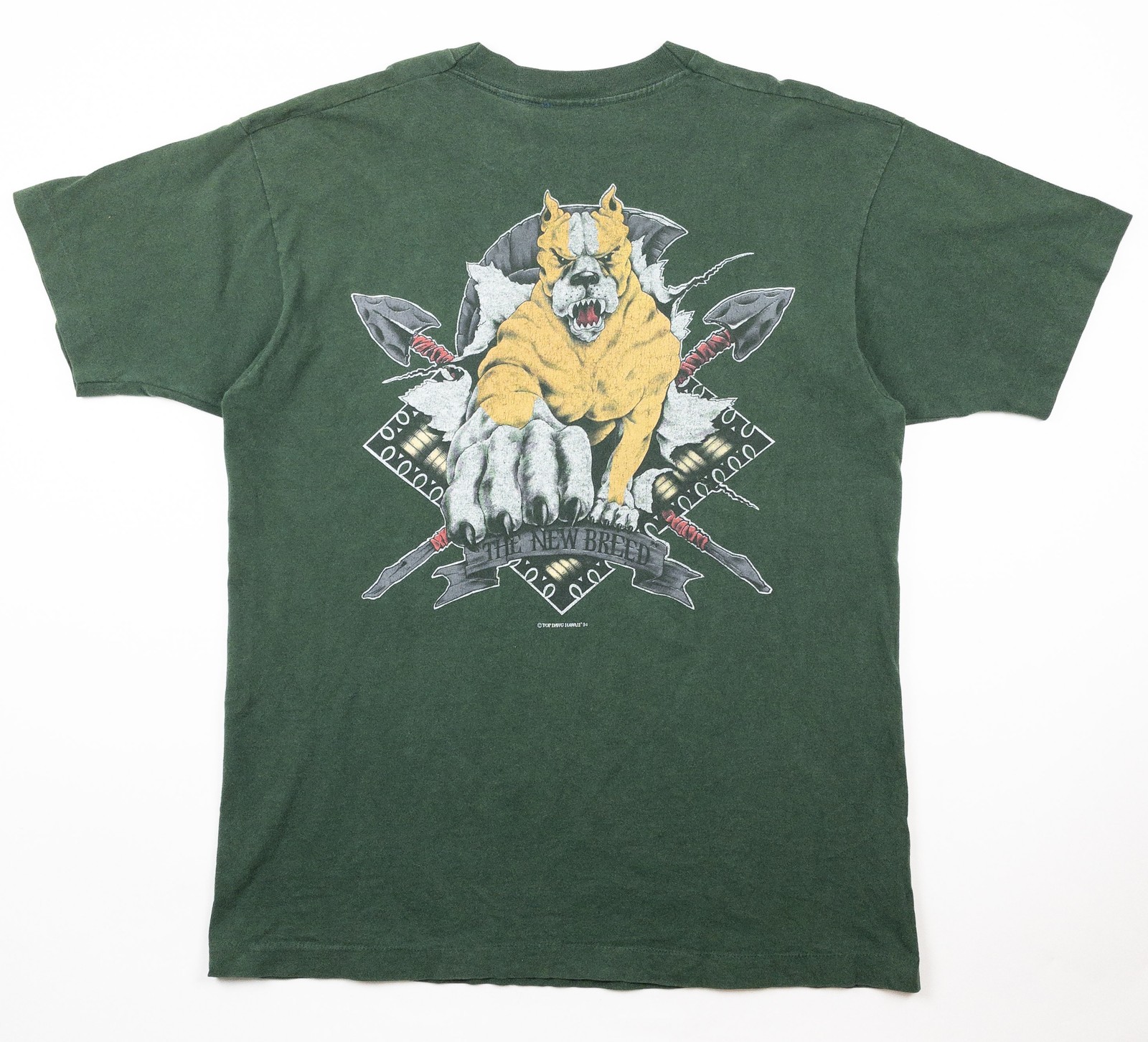 Vintage 1994 Top Dawg T-Shirt Single Stitch Double Sided New Breed Hawaii Green