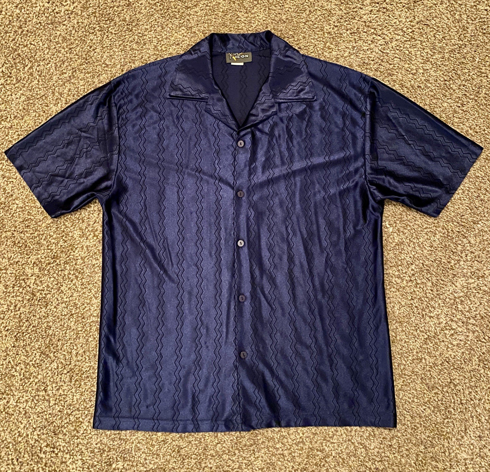 Vintage Pop Icon Shirt Mens L Blue Button Up Cyber Goth Rave Y2K Made in USA gallery