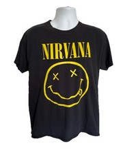 Nirvana Iconic Smiley Face Logo T-Shirt Men’s L Black Yellow 90’s Grunge