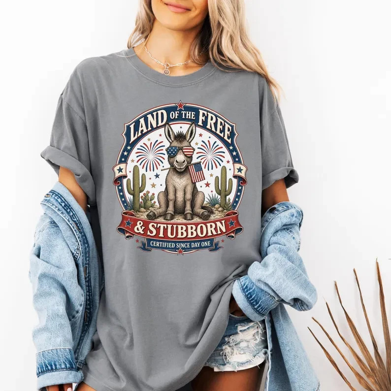 Funny Donkey 4th of July Shirt, Land of the Free & Stubborn Tee gallery