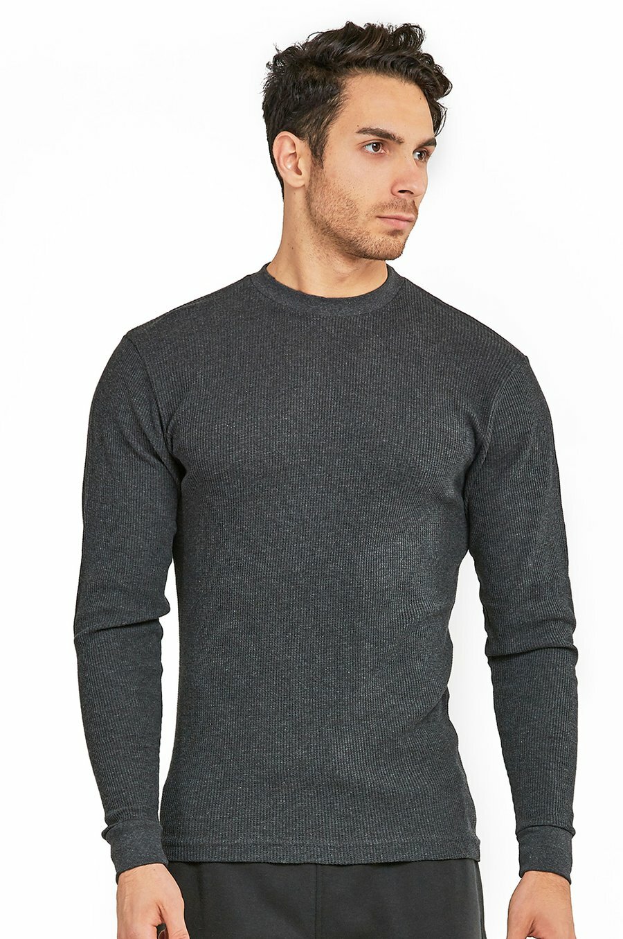 Thermal Shirt COTTON Warm Medium Weight Long Sleeve Crew Neck Waffle Men's gallery