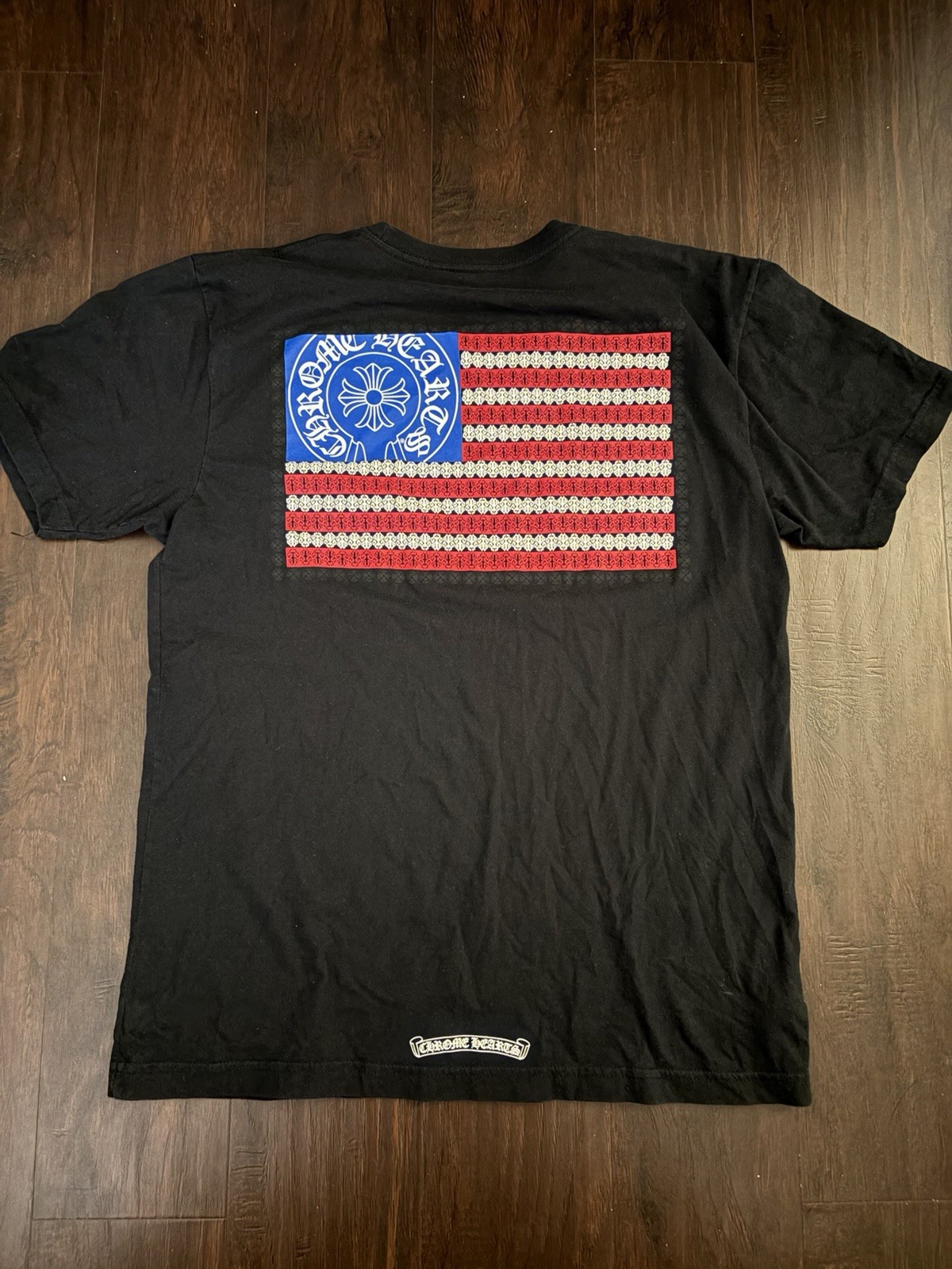 Chrome Hearts Men's Black USA flag Pocket T-Shirt Logo Back Print Crew Neck L gallery