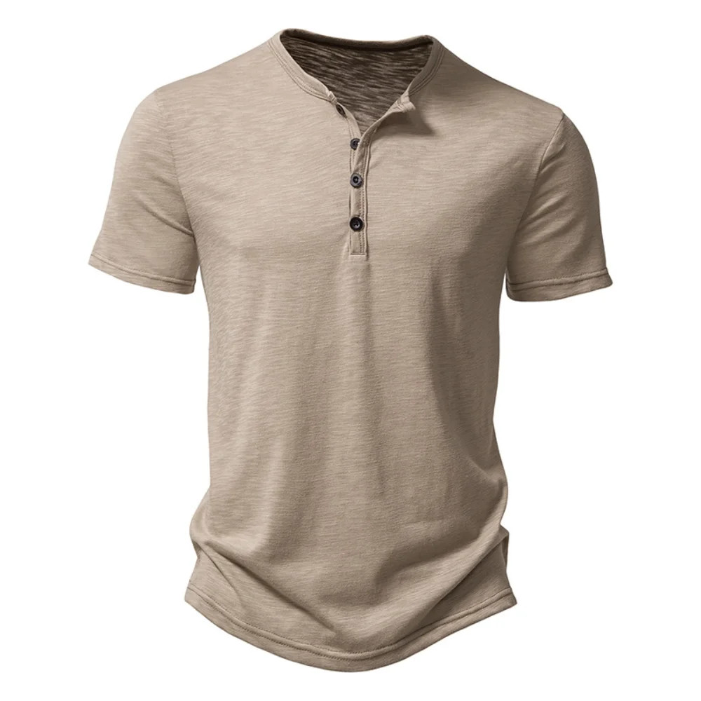 Henley Collar Summer Men Casual Solid Color Short Sleeve T Shirt for Men Polo. gallery