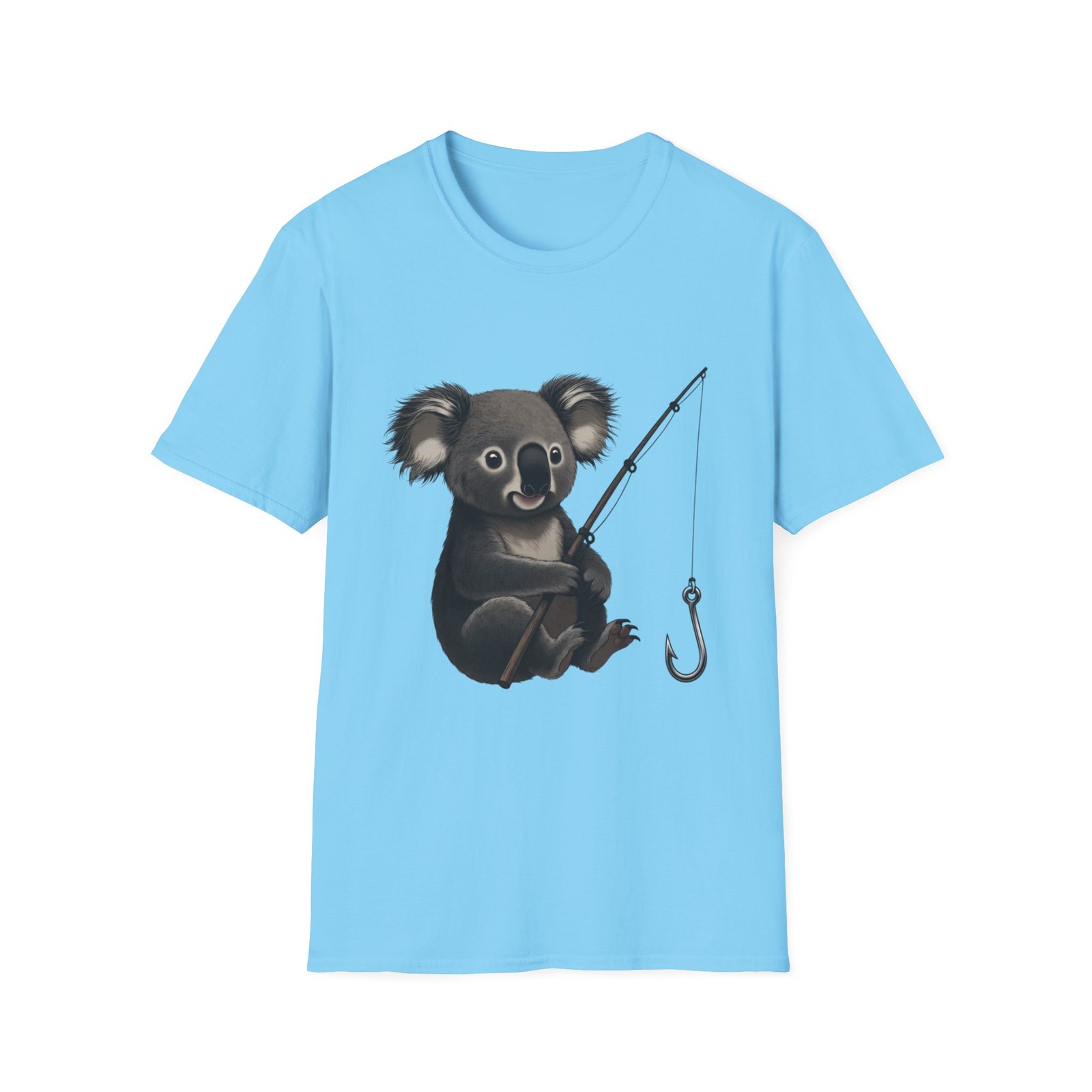 Cute Koala Holding Fishing Rod T-Shirt | Animal Illustration