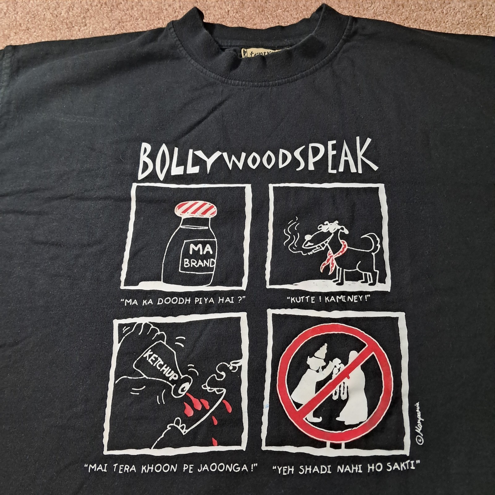 Vintage Tantra India Bollywood Speak Dhobi Graphic T-Shirt Size L Black Tee gallery