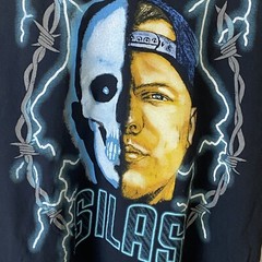 SILAS AMERICAN THUNDER Mens Black Short Sleeve T Shirt Size L Double Sided Bolts