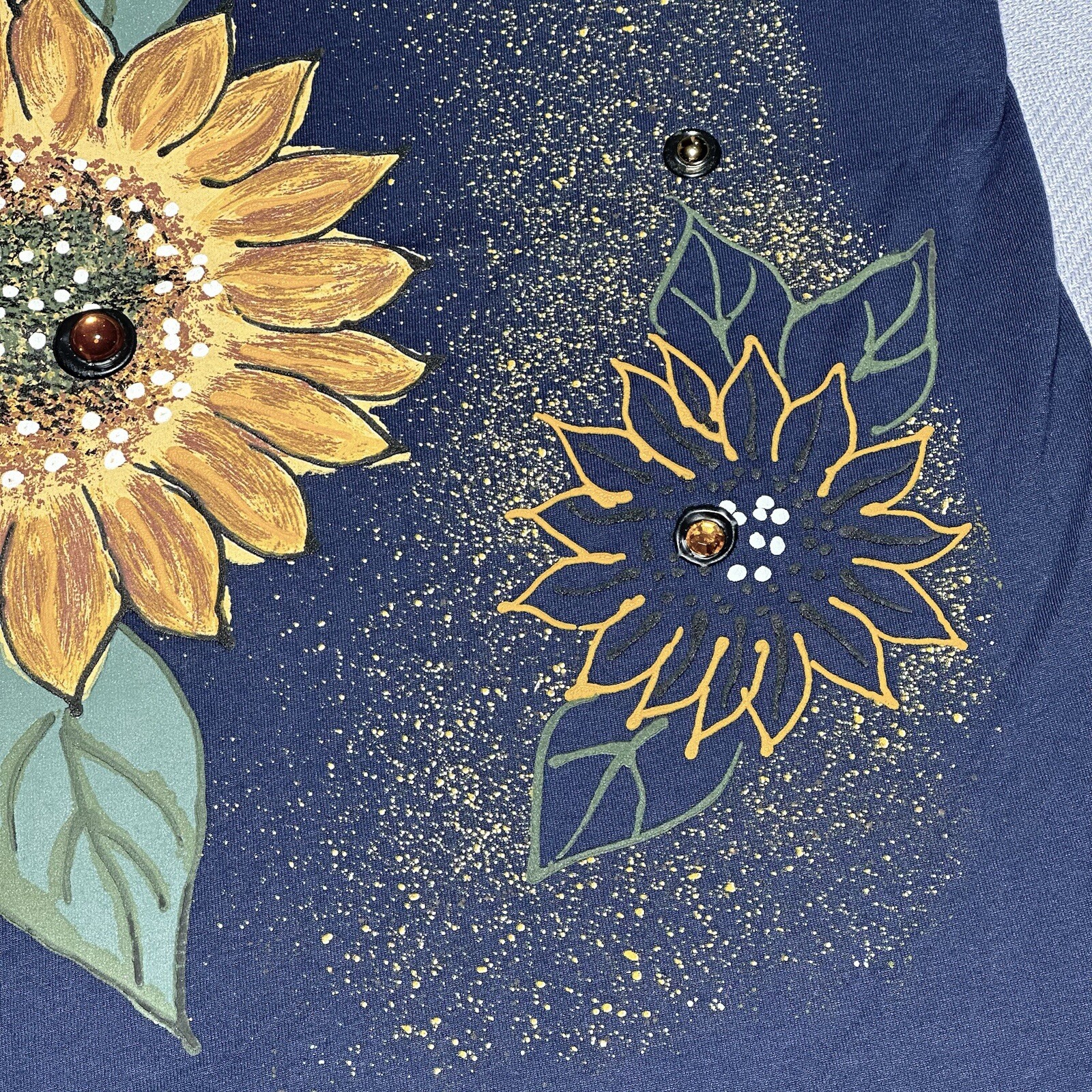 Vintage 1990s WetPaint Hand Painted Sunflower Floral Gem Jewels T-Shirt Sz OSFA gallery