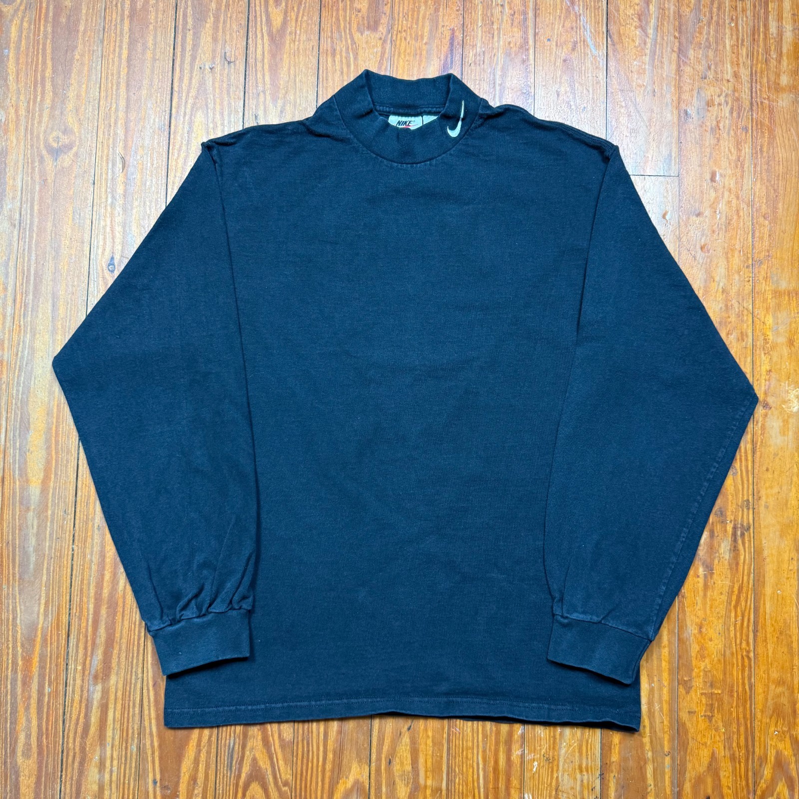 Vintage Nike Mock Neck Shirt Mens Size Medium Black Long Sleeve Swoosh 90s gallery