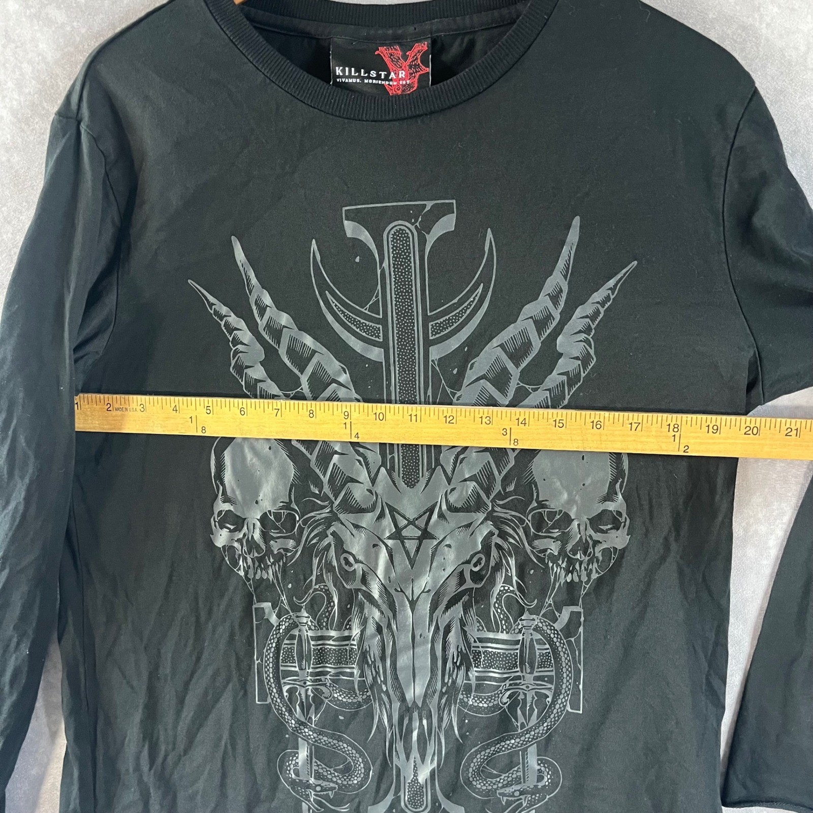 Killstar Graphic Long Sleeve T-Shirt Mens Large Black Baphomet Occult Skull Tee gallery