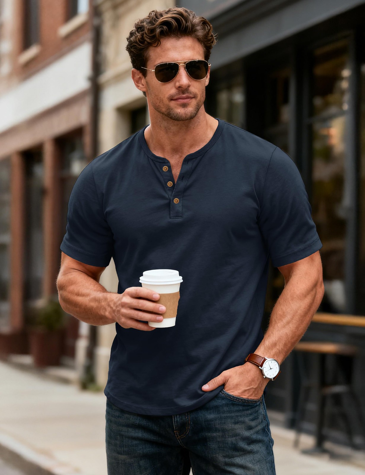 Men's Henley Short Sleeve Shirt UPF 80+ Lightweight Moisture Wicking Summer Tops gallery