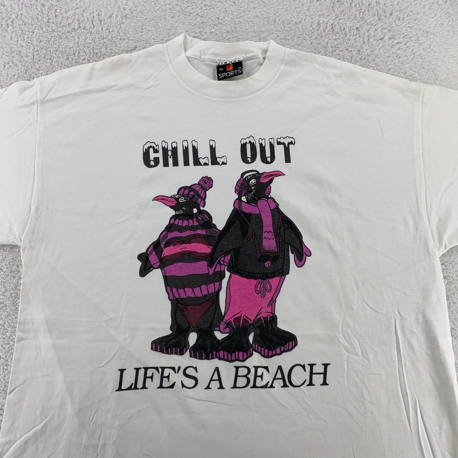 Vintage Heat Color Changing Shirt XL Chill Out Lifes A Beach Penguin 90s Tee gallery
