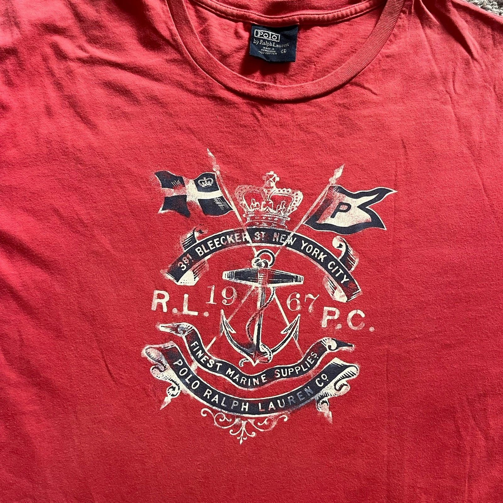 Vintage 90s Polo Ralph Lauren Flag Marine Crest T Shirt Red Size XL gallery